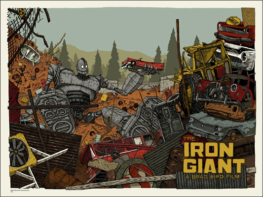 「アイアン・ジャイアント」 Iron Giant Poster by Landland.  24"x18" screen print. Hand numbered. Edition of 200.  Printed by Landland.  US$40